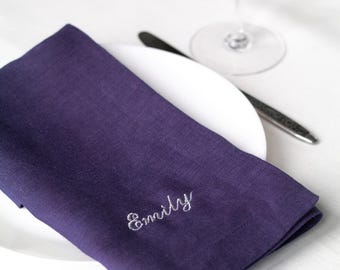 Personalized Linen Napkins with Name Embroidery: Wedding & Family Gatherings. Monogrammed napkins. Wedding napkins