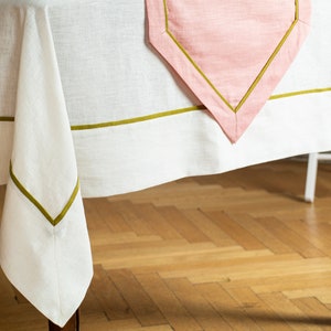 READY to ship. White linen tablecloth. Tablecloth with edging. Softened linen. image 7