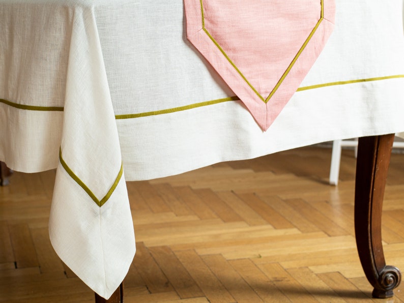 READY to ship. White linen tablecloth. Tablecloth with edging. Softened linen. image 7