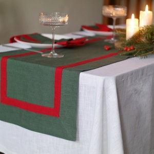 Soft Linen Table Runner, Natural Linen Table Decor, Stonewashed Table Runners, Dark Green Table Linens, Custom Table Runner, Linen Gift image 9