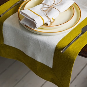 Linen long table runner. Table runner with edging. Softened linen table runner. Doubled table runner. Сustom table runner