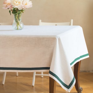 Linen tablecloth with green edging/Stonewashed linen tablecloth/Natural linen tablecloth/Tablecloth for thanksgiving/Custom linen tablecloth image 2