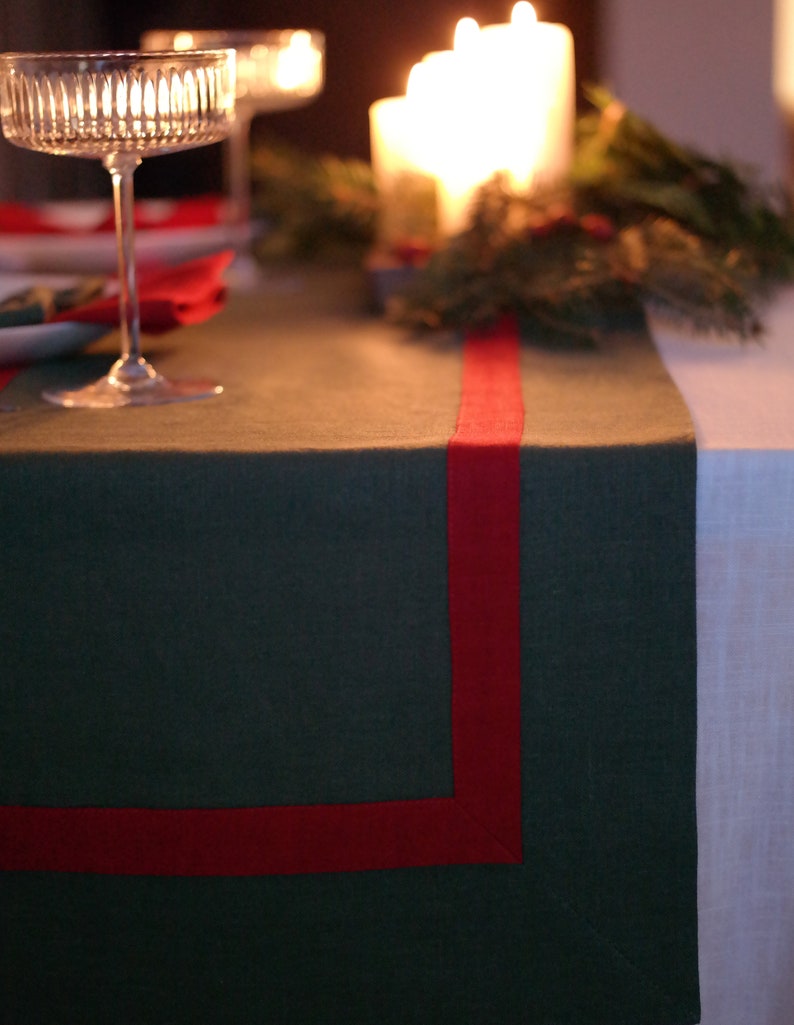 Soft Linen Table Runner, Natural Linen Table Decor, Stonewashed Table Runners, Dark Green Table Linens, Custom Table Runner, Linen Gift image 7