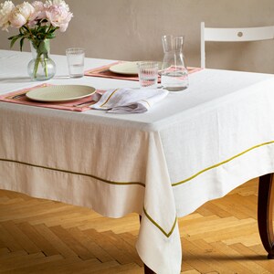 READY to ship. White linen tablecloth. Tablecloth with edging. Softened linen. image 8