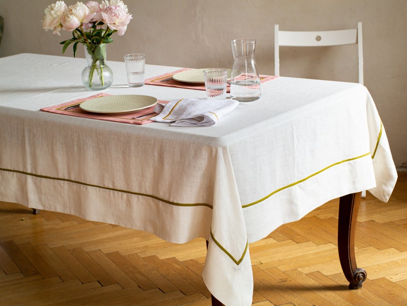 READY to ship. White linen tablecloth. Tablecloth with edging. Softened linen. image 8