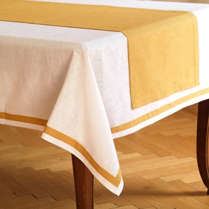 Weiße Leinen Tischdecke mit Einfassung / steingewaschene Leinen Tischdecke / natürliche Leinen Tischdecke / Tischdecke für Danksagungen / individuelle Leinen Tischdecke