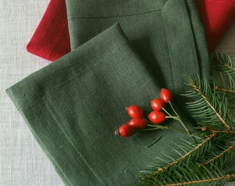 Green linen napkin/Soft linen napkins set/Mitered corners linen napkins/Stonewashed linen table/Custom linen napkin various colors and sizes