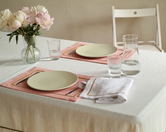 Roze linnen placemat. Linnen placemat. Linnen placemats met rand. Gewassen linnen placemats. Eettafel placemat set 2-4-6-8-10