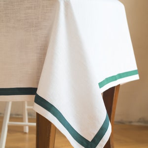 Linen tablecloth with green edging/Stonewashed linen tablecloth/Natural linen tablecloth/Tablecloth for thanksgiving/Custom linen tablecloth image 4