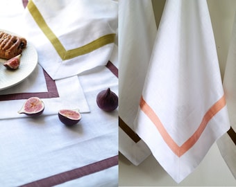 Soft linen tea towel/ Washed linen kitchen towel/ Stonewashed dish towels/ Different colors edging/ Linen gift idea