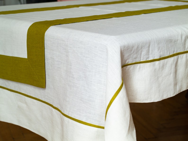 READY to ship. White linen tablecloth. Tablecloth with edging. Softened linen. image 4