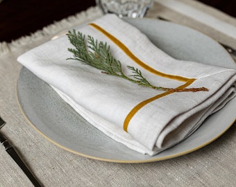 Softened linen napkins set. Mitered corners linen napkins. Linen napkin with edging. Custom linen napkins with various colors, sizes