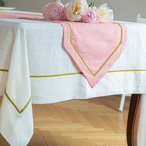 Pink linen table runner. Soft linen table runner. Linen table runner with edging. Spring table runner. Custom table runner. Holiday runner image 10