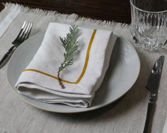 Softened linen napkins set. Mitered corners linen napkins. Linen napkin with edging. Stonewashed linen napkins. Custom linen napkins