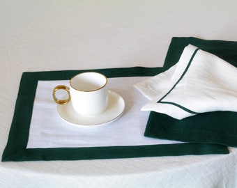 Green Linen placemat with edging. Softened linen placemat. Dinner table setting. Wedding decor. Easter table. Custom Linen placemat