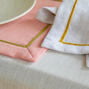 Pink linen table runner. Soft linen table runner. Linen table runner with edging. Spring table runner. Custom table runner. Holiday runner image 5