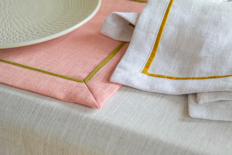 Pink linen table runner. Soft linen table runner. Linen table runner with edging. Spring table runner. Custom table runner. Holiday runner image 5