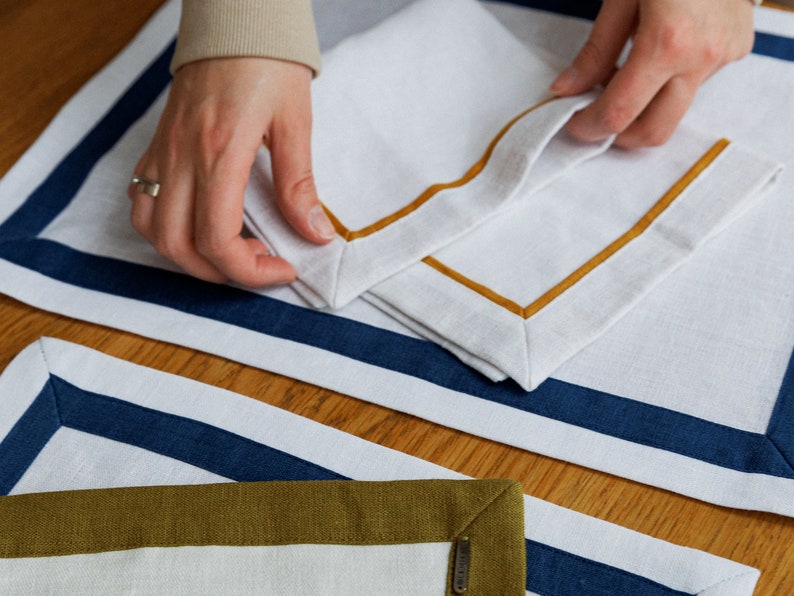 Softened Linen Napkins Set Mitered Corners Linen Napkins Etsy