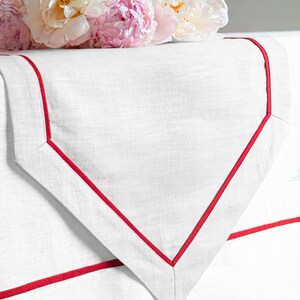 White Linen Table Runner/Linen table runner with triangle/Custom table runner/Kitchen table runner/long table runner/Spring table runner image 10