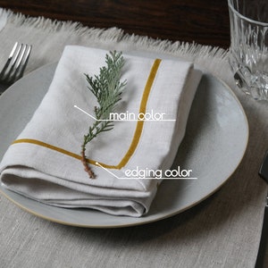 Softened linen napkins set. Mitered corners linen napkins. Linen napkin with edging. Custom linen napkins with various colors, sizes image 4