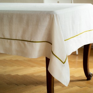 READY to ship. White linen tablecloth. Tablecloth with edging. Softened linen. image 2