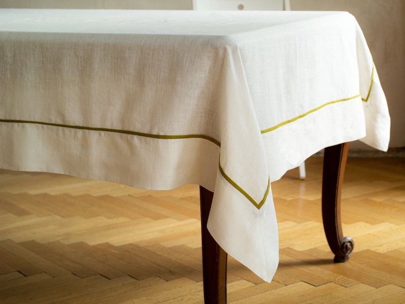 READY to ship. White linen tablecloth. Tablecloth with edging. Softened linen. image 2