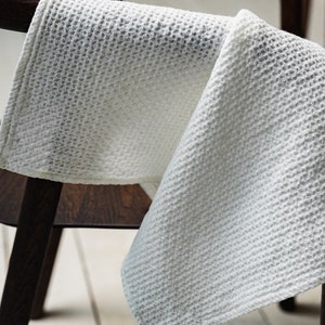 White linen towel. Simple white towel. White towel waffle. Thick natural linen. Hand/face rustic towel. White tea towel. Ready to ship.