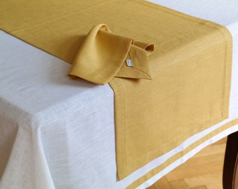 Mustard linen table runner. Softened linen natural table runner. Cottagecore table runner. Linen gift. Ready to ship. Linen Table Decor