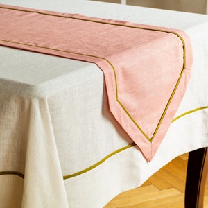 Pink linen table runner. Soft linen table runner. Linen table runner with edging. Spring table runner. Custom table runner. Holiday runner image 4