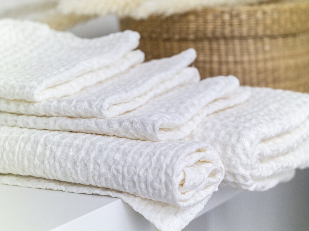 White Waffle Linen Bath Towel. Sauna Big Towel. Linen With Cotton ...