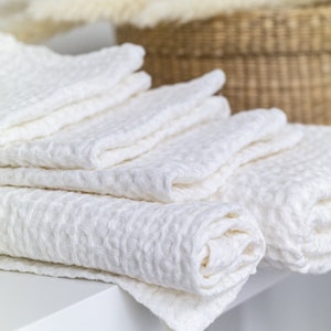 White waffle linen bath towel. Sauna big towel. Linen with cotton waffel towel set. Organic rustic towel. Rough linen towel