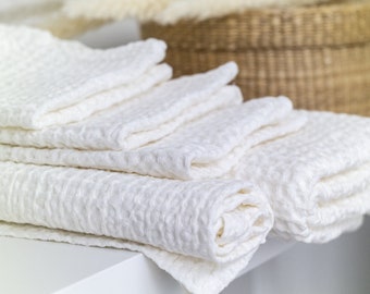 White waffle linen bath. Towel Sauna big towel. Linen with cotton waffel towel set. Organic rustic towel. Rough linen towel. Ready to ship