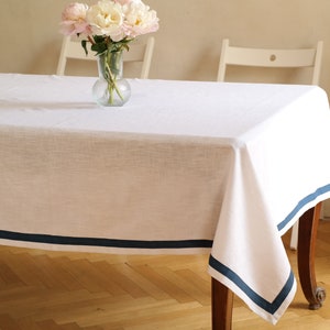 Linen tablecloth with green edging/Stonewashed linen tablecloth/Natural linen tablecloth/Tablecloth for thanksgiving/Custom linen tablecloth image 9