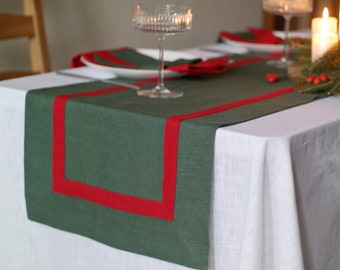 Soft Linen Table Runner, Natural Linen Table Decor, Stonewashed Table Runners, Dark Green Table Linens, Custom Table Runner, Linen Gift