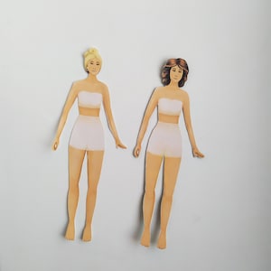 Druckbare Papierpuppe Vorlage, Papier Anziehpuppe, Hausgemachte Papier Handwerk für Mädchen, Blonde/Brünette handgemachte Vintage Papierpuppe Mädchengeschenk