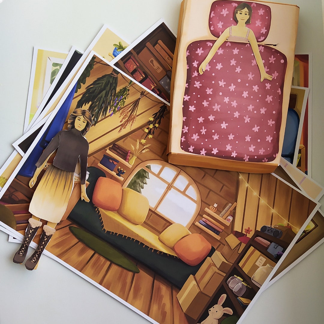 Printable Christmas Paper Doll Family House, Mom and Daughter Cut Out