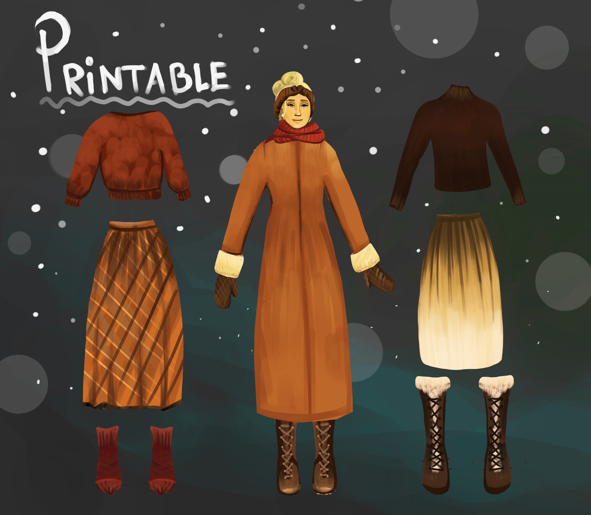Printable Paper Dolls, Realistic Vintage Paper Doll, DIY Winter Paper