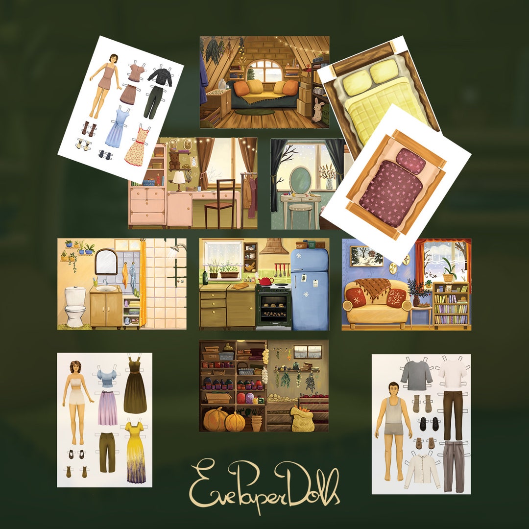 Printable Paper Doll House Set Cut Out Paper Doll Family DIY Gift For 