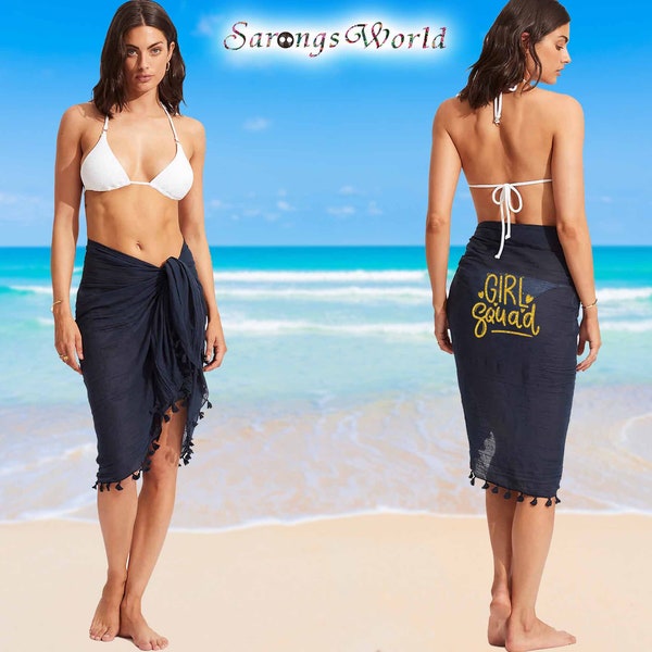 Custom Summer Swimwear Bikini Cover Up,Personalize Lace Sarong,Beach Cover Up,Bridal Sarongs,Bride Tribe Sarongs,Custom Text Sarongs