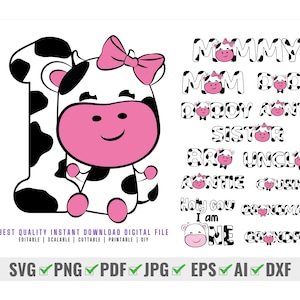Bundle anniversaire vache famille Svg, anniversaire famille vache Png, anniversaire vache Png, enfants vache de la ferme anniversaire Svg, vache Svg, anniversaire ferme princesse