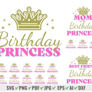 Birthday Princess Svg Bundle, Mom Of The Birthday Princess, Dad Of The Birthday Princess, Birthday Party Shirts, Matching Birthday T-Shirts