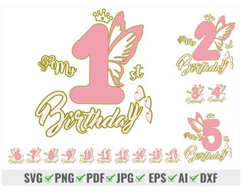 1-15 Age Birthday Butterfly Svg, Butterfly Bundle Svg, It&#39;s My Birthday Svg, Birthday Queen Svg, Party Shirt Idea, Birthday Princess Svg
