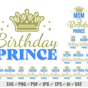 Pacote Svg do Príncipe do Aniversário, Mãe do Príncipe do Aniversário, Pai do Príncipe do Aniversário, Camisas de Festa de Aniversário, Camisetas de Aniversário Combinando