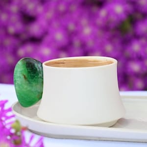 Green Agate Handle, Handmade Limoge Coffee Cup, For Espresso Lover, Set of 3 Piece, Gift for Housewarming, Turkish Coffee Cup, Gift for Her