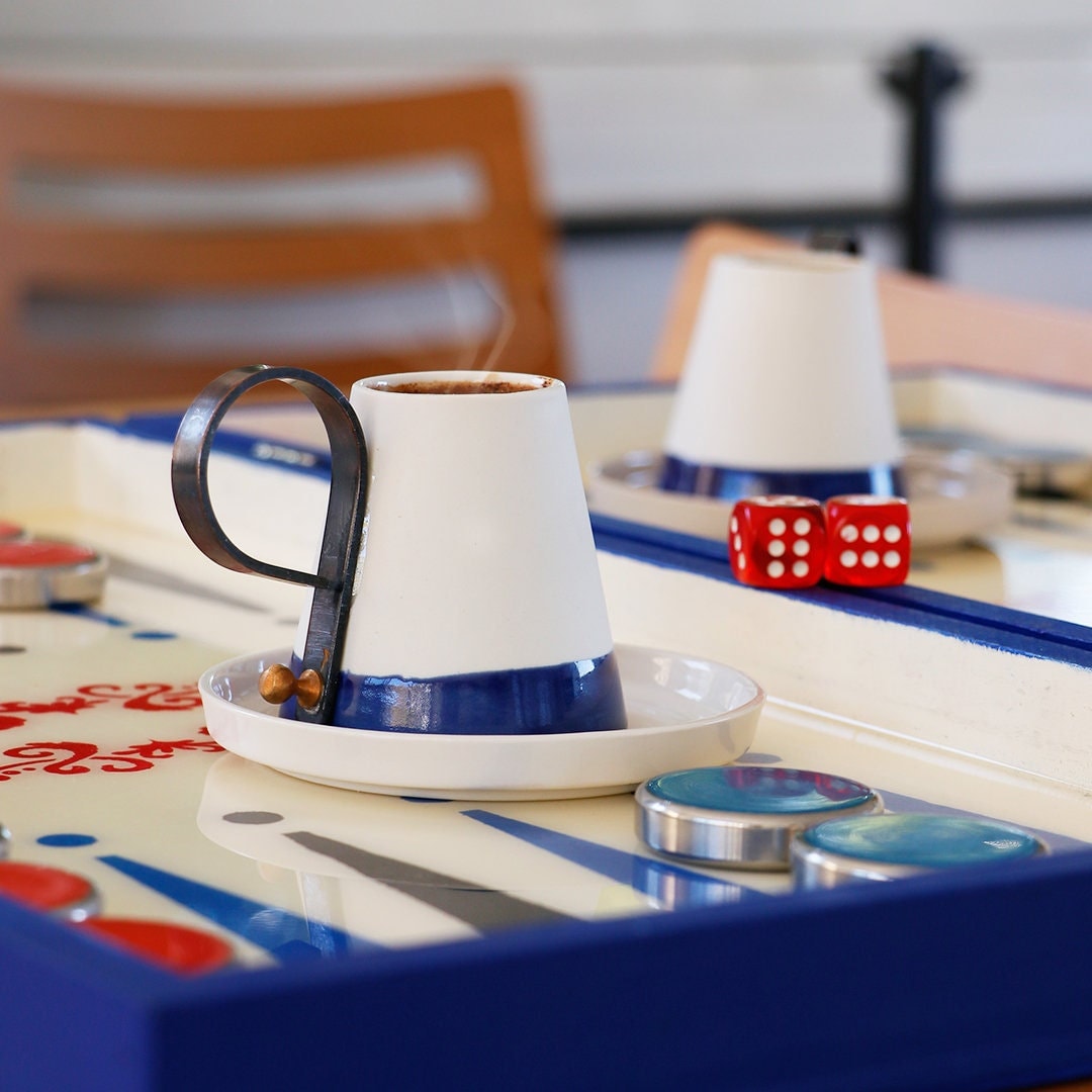 Copper Handle Limoge Coffee Set, Demitasse Cup, Porcelain Tea Cup