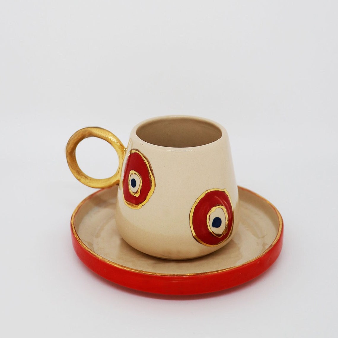 24 K Gold, Handmade Limoge Tea Set, Evil Eye Coffee Cup, Turkish Coffee