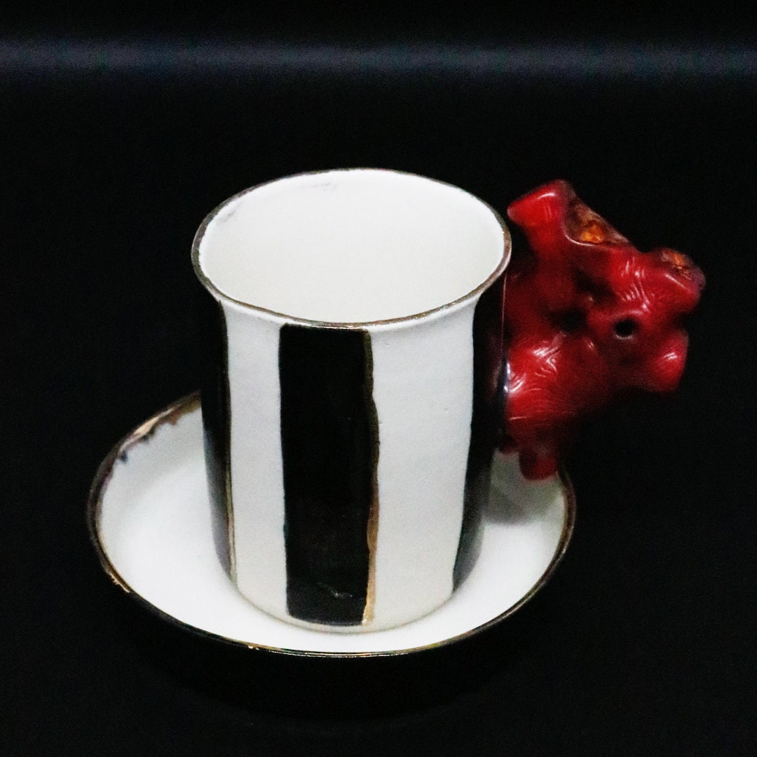 24 K Gold Handpainted Limoge Coffee Cup Real Red Coral Etsy
