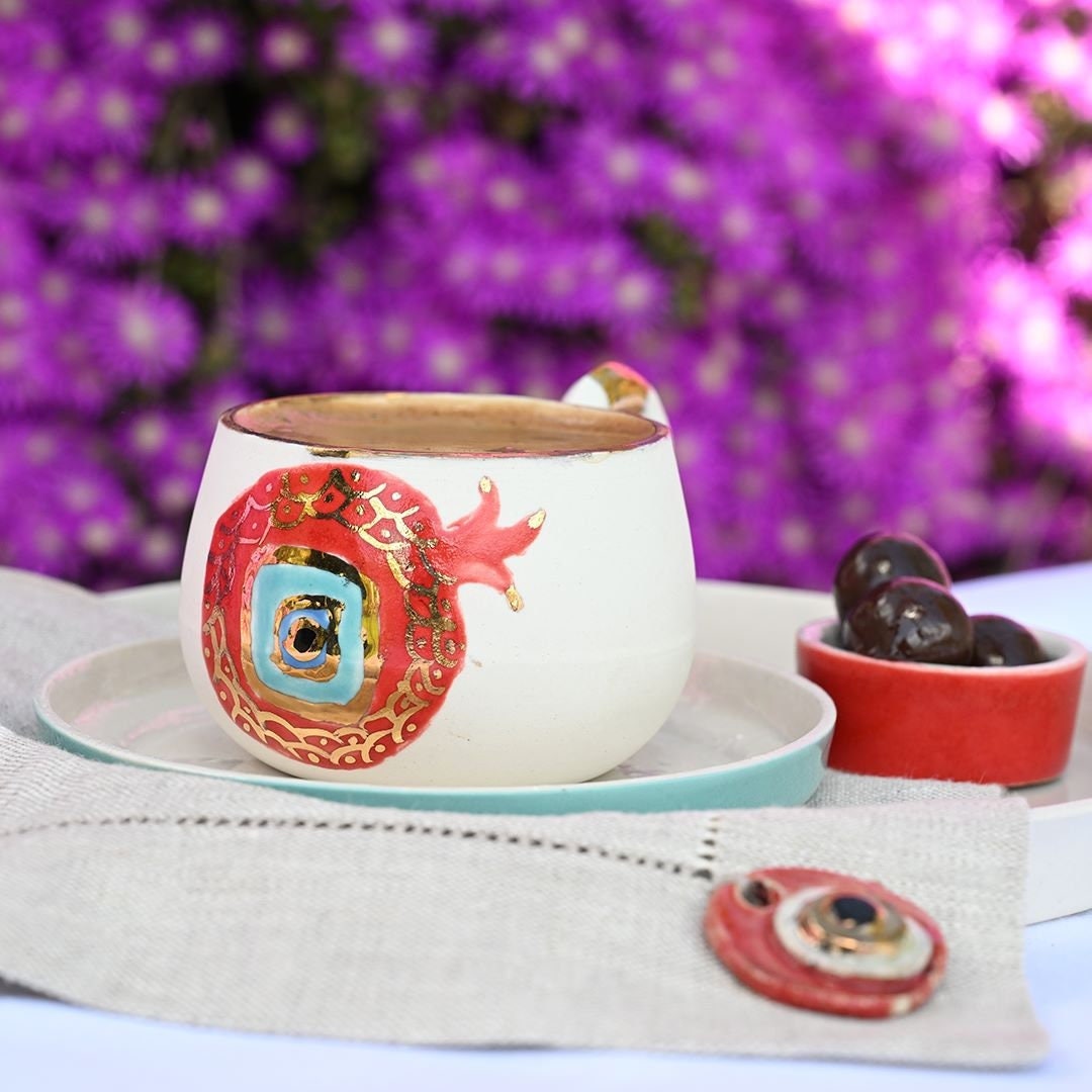 Handpainted Pomegranate 24k Gold Handmade Limoge Coffee Cup Etsy