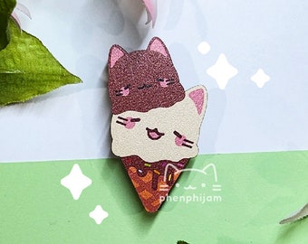 Ice Cream Cat Wooden Pin
