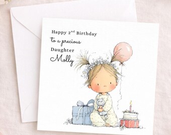 Personalised Baby Girl’s Birthday Card: Daughter, Granddaughter, Niece | 1st, 2nd, Cute Birthday Card With Name